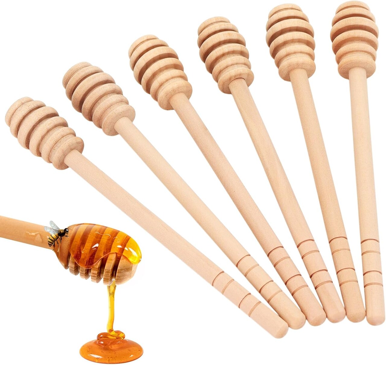 6PCS 6-Inch Wooden Honey Dipper Sticks, Stirrer Set for Wedding and Party Favors